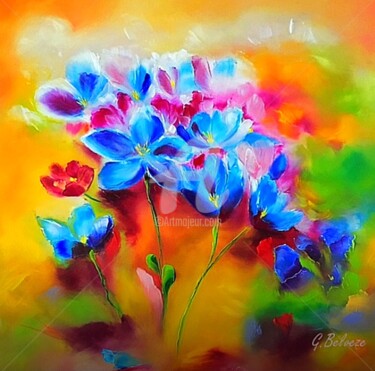 Malerei mit dem Titel "Blue garden" von Géraldine Belveze, Original-Kunstwerk, Öl