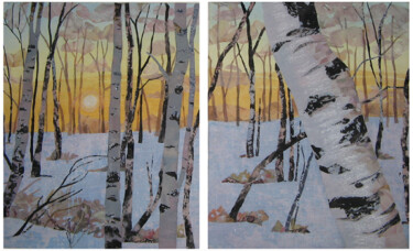 Текстильное искусство под названием "Birches in Winter" - Geraldine Clarkson, Подлинное произведение искусства, Ткань