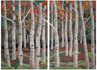 Textilkunst mit dem Titel "Birch Wood" von Geraldine Clarkson, Original-Kunstwerk, Stoff