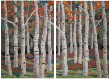 Birch Wood Art textile intitulée "Birch Wood" par Geraldine Clarkson, Œuvre d'art originale, Tissu