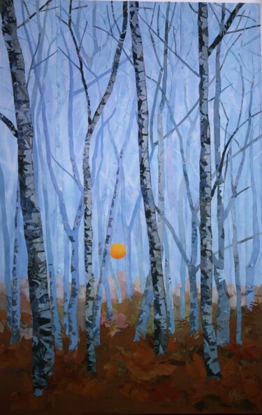 Textile Art titled "Winter Wood At Dawn" by Geraldine Clarkson, Original Artwork, Fabric