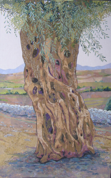 Arte tessile intitolato "Greek Olive Tree" da Geraldine Clarkson, Opera d'arte originale, Tessuto