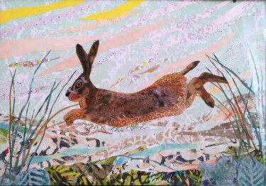 Textilkunst mit dem Titel "March Hare" von Geraldine Clarkson, Original-Kunstwerk, Stoff