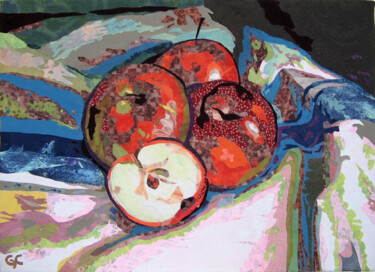 Textilkunst mit dem Titel "Apples" von Geraldine Clarkson, Original-Kunstwerk, Stoff