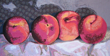 Peaches Art textile intitulée "Peaches" par Geraldine Clarkson, Œuvre d'art originale, Tissu