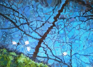 Arte textil titulada "Breeze over the Pond" por Geraldine Clarkson, Obra de arte original, Tela