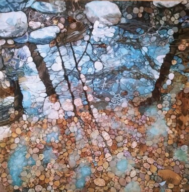 Arte textil titulada "The Little Brook (o…" por Geraldine Clarkson, Obra de arte original, Collages Montado en Bastidor de c…