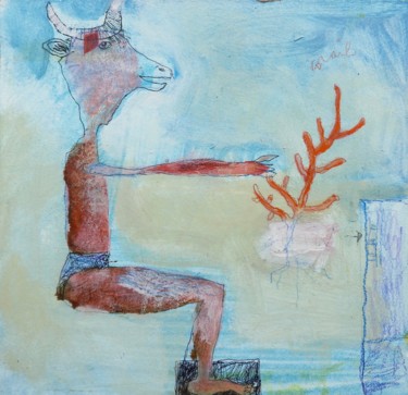 Painting titled "Taureau plongeur et…" by Geraldine Delfosse, Original Artwork, Acrylic