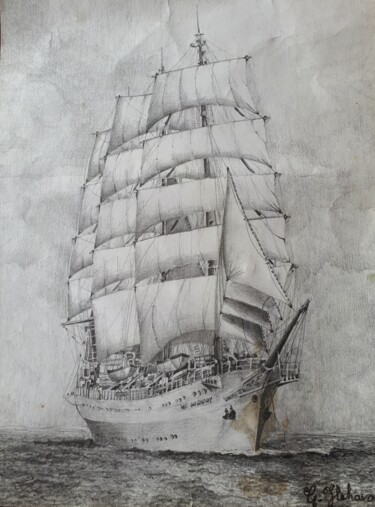 Painting titled "Night sail" by Geraldine Flahavan, Original Artwork, Pencil