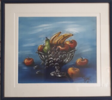 Painting titled "Bowl of fruit" by Geraldine Flahavan, Original Artwork, Oil Mounted on Glass