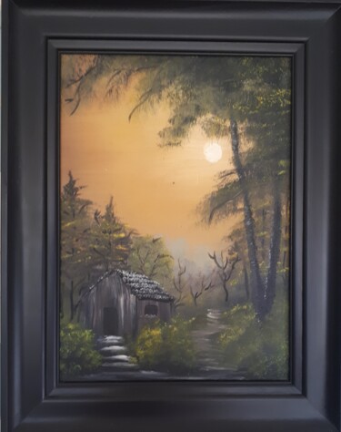 Peinture intitulée "Cabin in the Woods" par Geraldine Flahavan, Œuvre d'art originale, Huile Monté sur artwork_cat.
