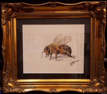 제목이 "" A Bee""인 그림 Geraldine Flahavan로, 원작, 연필 나무 들것 프레임에 장착됨