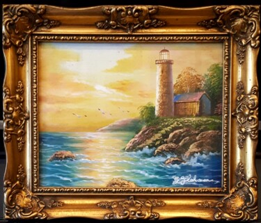 Pittura intitolato "Light house" da Geraldine Flahavan, Opera d'arte originale, Acrilico Montato su Vetro