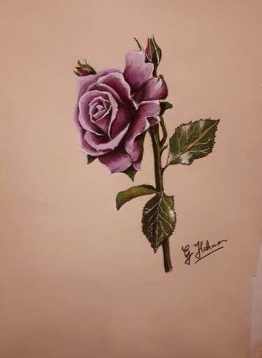 Dessin intitulée "Purple Rose" par Geraldine Flahavan, Œuvre d'art originale, Crayon
