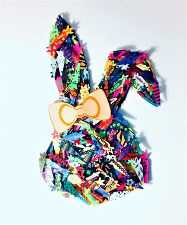 Collages titled "Oscar le lapin" by Géraldine G., Original Artwork, Paper Mounted on Cardboard