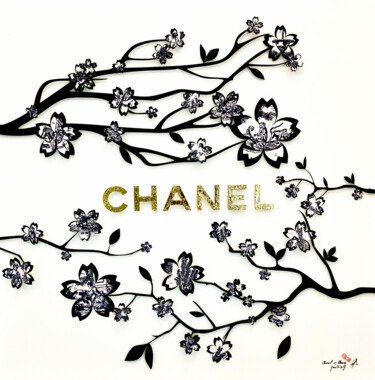 Collages titled "Chanel in bloom" by Géraldine G., Original Artwork, Acrylic Mounted on Wood Panel