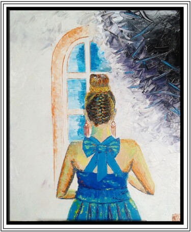 Painting titled "demoiselle réveuse" by Géraldine Mazoyer, Original Artwork, Oil