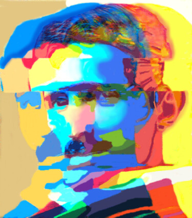 Digital Arts με τίτλο "Nikolas Tesla" από Geraldine Ragon, Αυθεντικά έργα τέχνης, Ψηφιακή ζωγραφική Τοποθετήθηκε στο Αλουμίν…