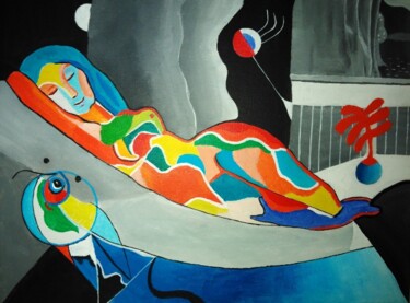 Malerei mit dem Titel "Nuit d'été" von Geraldine Ragon, Original-Kunstwerk, Acryl Auf Keilrahmen aus Holz montiert