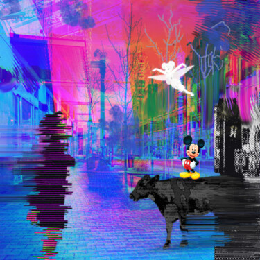 Digital Arts titled "City walk" by Geraldine Ragon, Original Artwork, Digital Painting Mounted on Aluminium