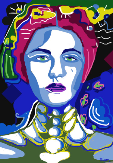 数字艺术 标题为“woman red hair” 由Geraldine Ragon, 原创艺术品, 数字油画 安装在铝上