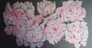 Картина под названием "Peonies" - Geraldine Ryan, Подлинное произведение искусства, Акрил Установлен на Деревянная рама для…