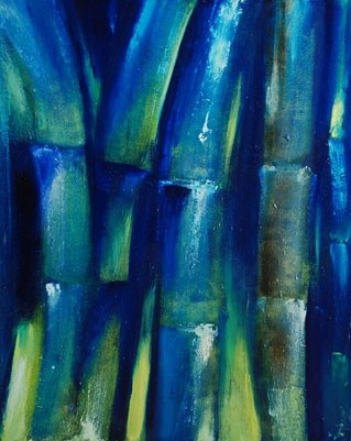 Painting titled "bambous_bleus-toile…" by Géraldine Satish, Original Artwork