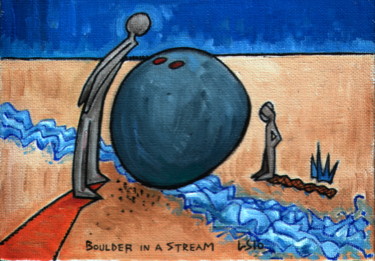 Картина под названием "Boulder In A Stream" - Gerald Shepherd F.F.P.S., Подлинное произведение искусства, Масло