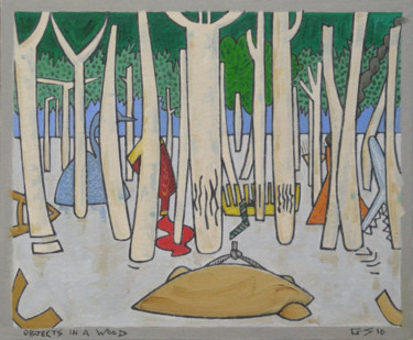 Painting titled "Objects In A Wood" by Gerald Shepherd F.F.P.S., Original Artwork, Oil