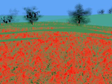 Цифровое искусство под названием "Poppy Field" - Gerald Shepherd F.F.P.S., Подлинное произведение искусства, Цифровая живопи…