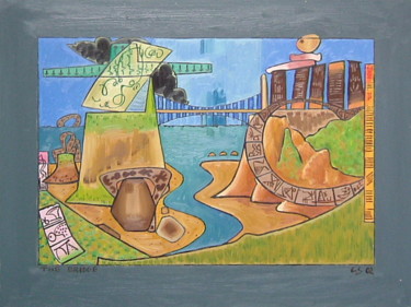 Картина под названием "The Bridge" - Gerald Shepherd F.F.P.S., Подлинное произведение искусства, Масло