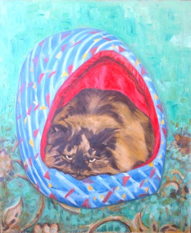 Painting titled "Mitzi In Bed" by Gerald Shepherd F.F.P.S., Original Artwork, Oil