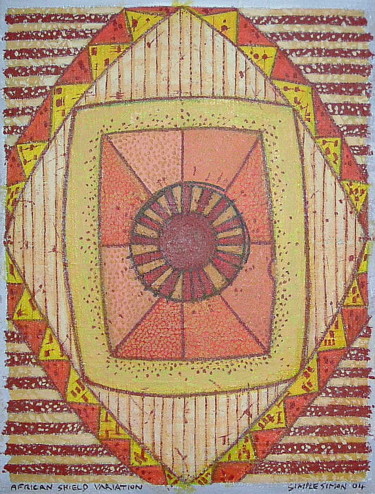 Malerei mit dem Titel "African Shield Vari…" von Gerald Shepherd F.F.P.S., Original-Kunstwerk, Acryl