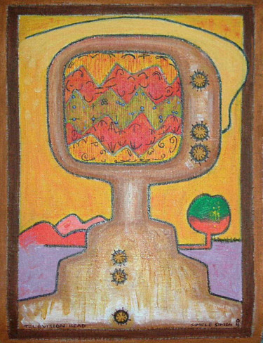 Painting titled "Television Head" by Gerald Shepherd F.F.P.S., Original Artwork, Acrylic