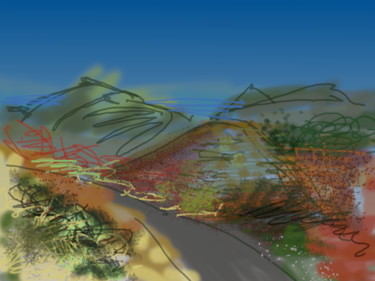 Digitale Kunst getiteld "Road Through Hills" door Gerald Shepherd F.F.P.S., Origineel Kunstwerk, Digitaal Schilderwerk