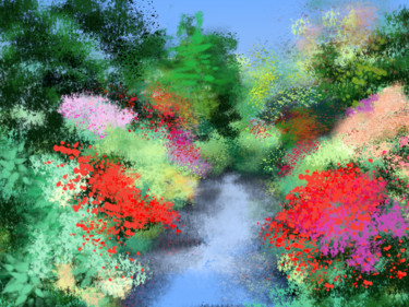 Arts numériques intitulée "The Garden Stream" par Gerald Shepherd F.F.P.S., Œuvre d'art originale, Peinture numérique