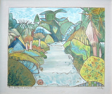 Schilderij getiteld "The Botanic Garden" door Gerald Shepherd F.F.P.S., Origineel Kunstwerk, Olie