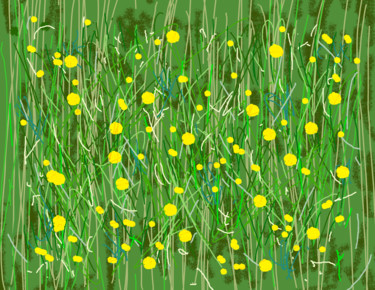 Arts numériques intitulée "The Buttercup Field" par Gerald Shepherd F.F.P.S., Œuvre d'art originale, Peinture numérique