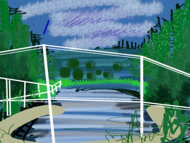 「Bridge Over River」というタイトルのデジタルアーツ Gerald Shepherd F.F.P.S.によって, オリジナルのアートワーク, デジタル絵画