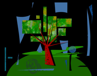 「Tree On A Hill」というタイトルのデジタルアーツ Gerald Shepherd F.F.P.S.によって, オリジナルのアートワーク, デジタル絵画