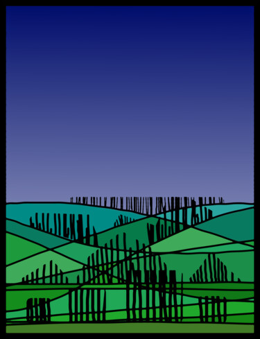 Arts numériques intitulée "Hills Horizon" par Gerald Shepherd F.F.P.S., Œuvre d'art originale, Peinture numérique