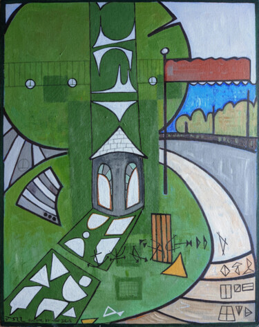 Painting titled "Building By The Sea" by Gerald Shepherd F.F.P.S., Original Artwork, Acrylic Mounted on Cardboard