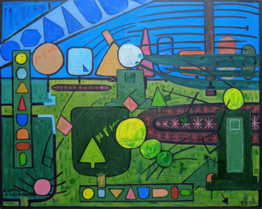 Schilderij getiteld "A Garden In Greenwi…" door Gerald Shepherd F.F.P.S., Origineel Kunstwerk, Acryl Gemonteerd op Karton