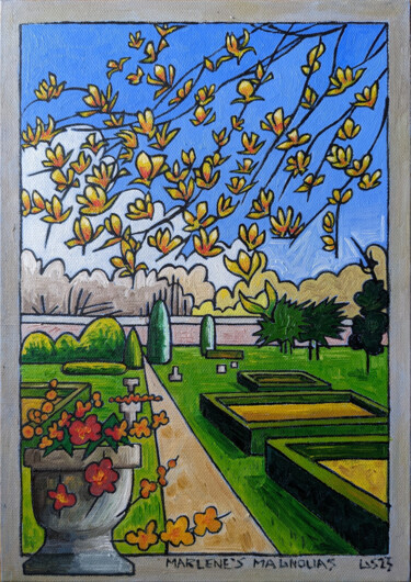 Painting titled "Marlene's Magnolias" by Gerald Shepherd F.F.P.S., Original Artwork, Oil Mounted on Cardboard