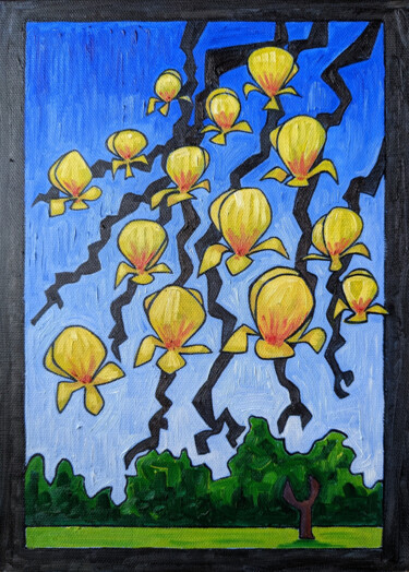 Painting titled "Yellow Magnolias" by Gerald Shepherd F.F.P.S., Original Artwork, Oil Mounted on Cardboard