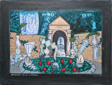 Schilderij getiteld "Entrance To A Garden" door Gerald Shepherd F.F.P.S., Origineel Kunstwerk, Olie Gemonteerd op Karton