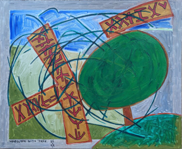 Pintura intitulada "Landscape With Tree*" por Gerald Shepherd F.F.P.S., Obras de arte originais, Óleo