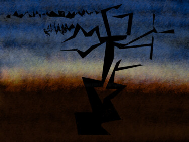 Digitale Kunst mit dem Titel "Tree At Dusk" von Gerald Shepherd F.F.P.S., Original-Kunstwerk, Digitale Malerei