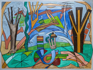 Malerei mit dem Titel "Landscape Dynamism" von Gerald Shepherd F.F.P.S., Original-Kunstwerk, Öl Auf Holzplatte montiert