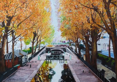 Peinture intitulée "le-canal-saint-mart…" par Gérard Baty, Œuvre d'art originale, Huile